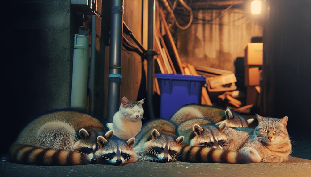 coexisting peacefully cats and raccoons