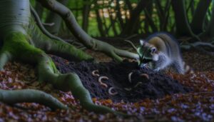 raccoons foraging for grubs