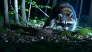 raccoons hunting and feeding