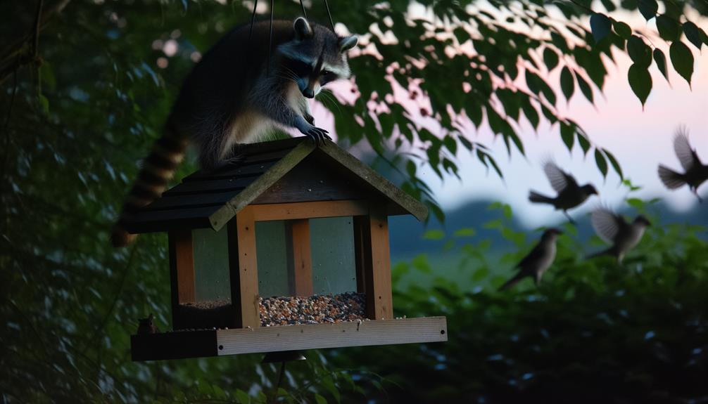 raccoons raid bird feeders