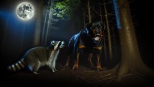 rottweiler versus raccoon encounter