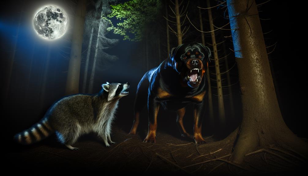 rottweiler versus raccoon encounter